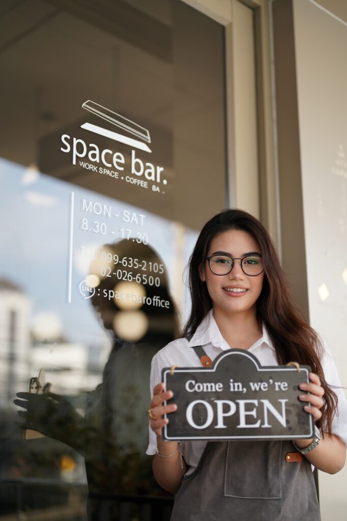 Cafe or coffee shop barista, entrepreneur and female small business owner of successful modern